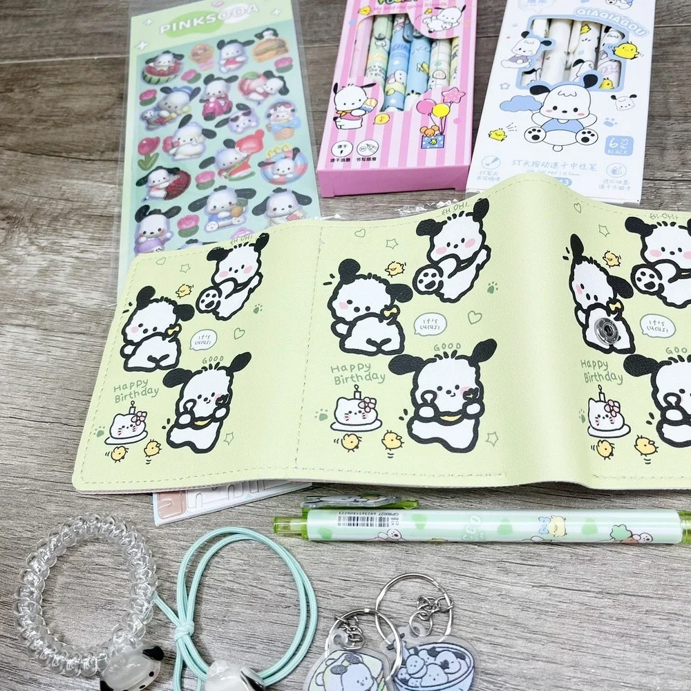 Sanrio Pochacco Stationery Accessory Bundle Wallet Pens Stickers Keychains Set